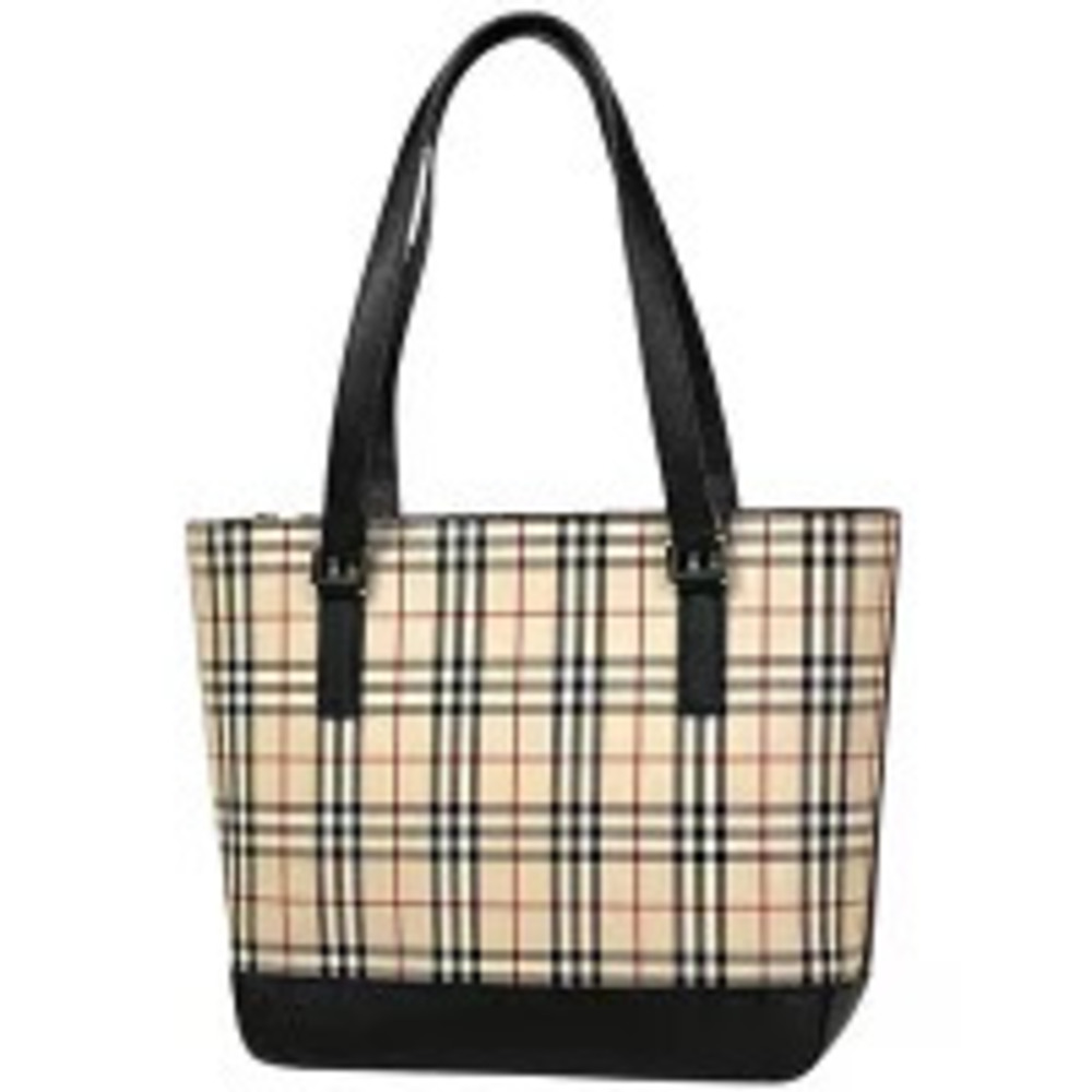 Burberry Check Handbag Tote Bag Nova Canvas Beige Black